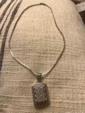 Sterling Silver Pavé Dog Tag Pendant Necklace in Silver